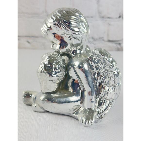 Vintage Silver Angel Figurine Cherub Statue 90s Holiday Decor Guardian Angel - Picture 13 of 16